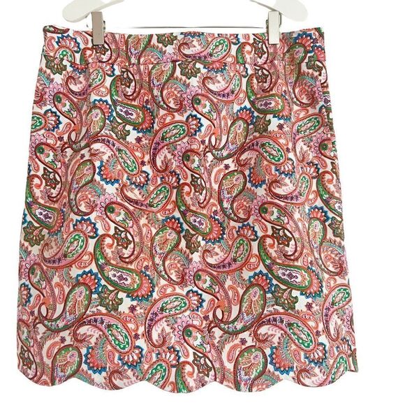 Talbots Paisley A Line Skirt w/ Scallop Hem Orange Pink Blue Green - Picture 2 of 4